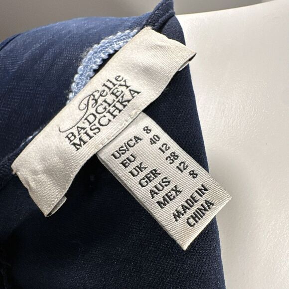 BELLE BADGLEY MISCHKA Women's Navy Blue &‎ Light Blue Sheath Appliqué Dress SZ 8 - Picture 6 of 8